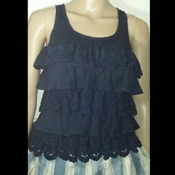 🆕 A&F Dark Blue Ruffle Eyelet Top 🦋💕🌸 - Picture 5 of 6